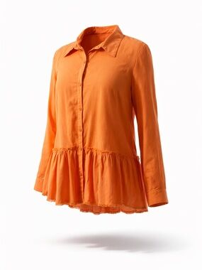 New with Tag! $66 Crown & Ivy Orange Button-Front Peplum Blouse sz L